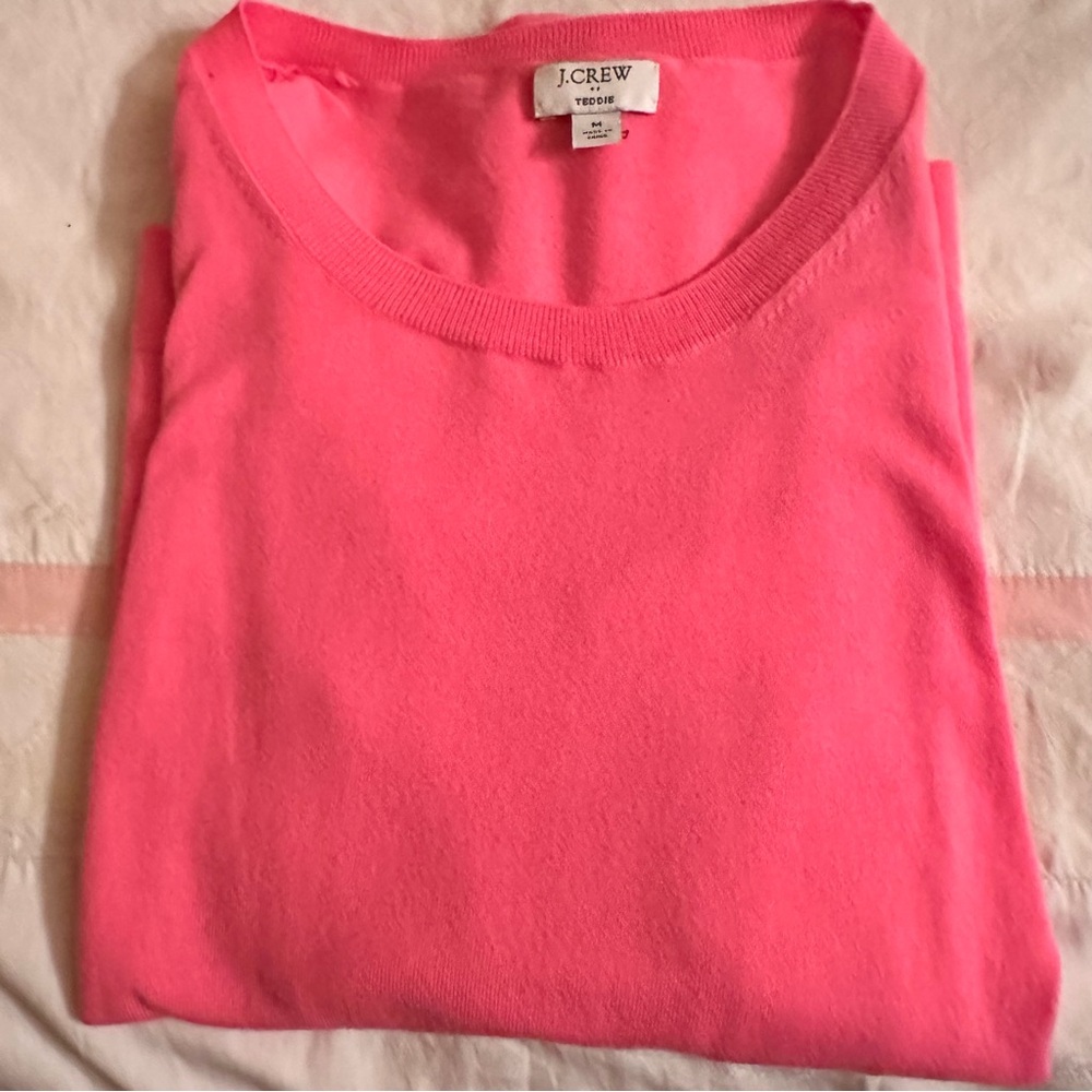 J. Crew Bright Pink Teddie Crew Neck Sweater